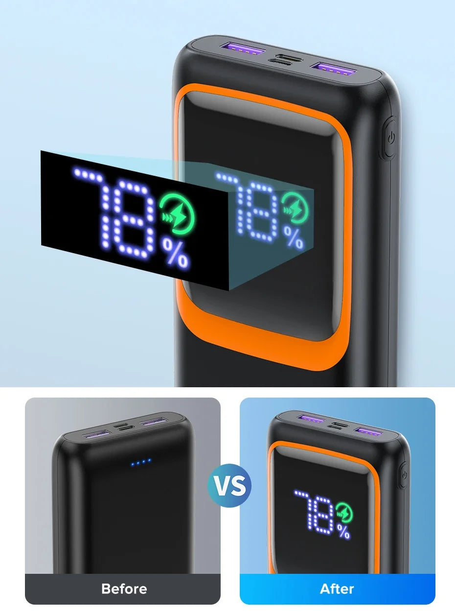 QOOVI 20000mAh Power Bank – PD 22.5W Fast Charging Portable Charger with Digital Display & Free Shipping