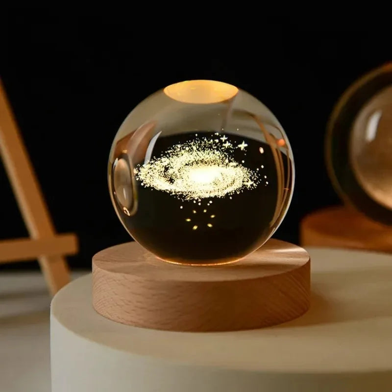 6cm 3D Crystal Ball Decoration 2026 Astronomy Solar System Planets Moon Astronaut LED Balls Home Snow Glass Globe Decorations