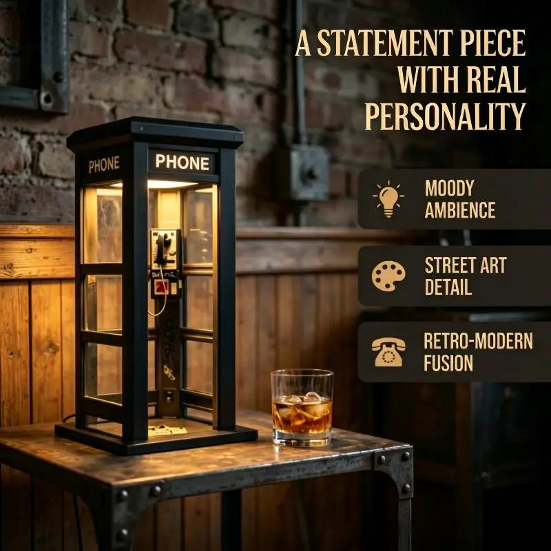 Vintage Telephone Booth Desk Lamp – Retro Nightstand Light with Free Shipping