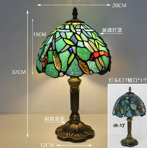 Vintage Stained Glass Table Lamp – 8 Inch French Rose Bedside Reading Lamp for Bedroom, Living Room & Office