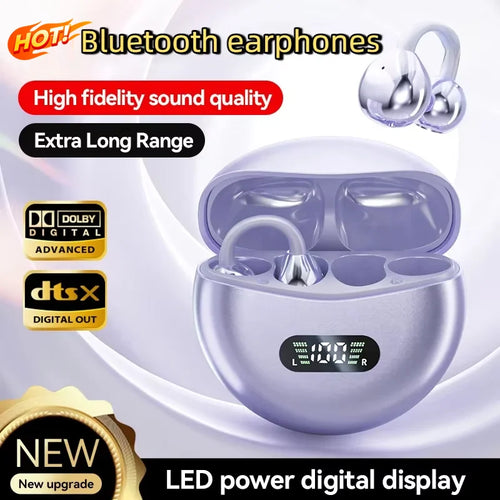 Open Ear Clip Wireless Earbuds – Bluetooth 5.4 ENC Noise Cancelling Headphones with Mic for iOS & Android