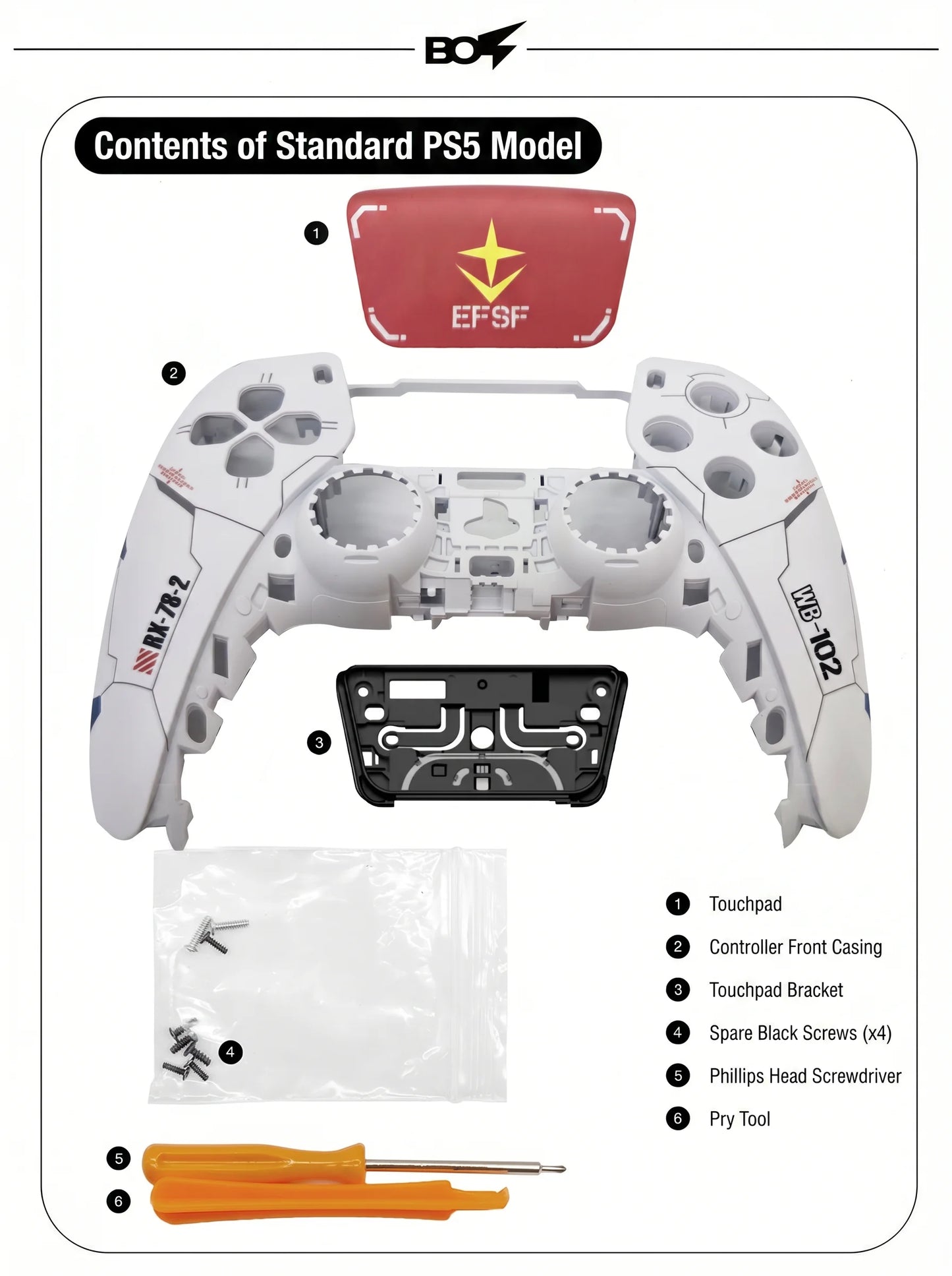 PS5 Controller Mecha Style Shell – Custom Faceplate Cover with Touchpad for DualSense Controller & Free Shipping