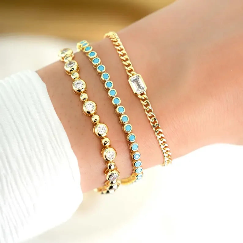 Turquoise CZ Gold-Plated Tennis Bracelet for Women