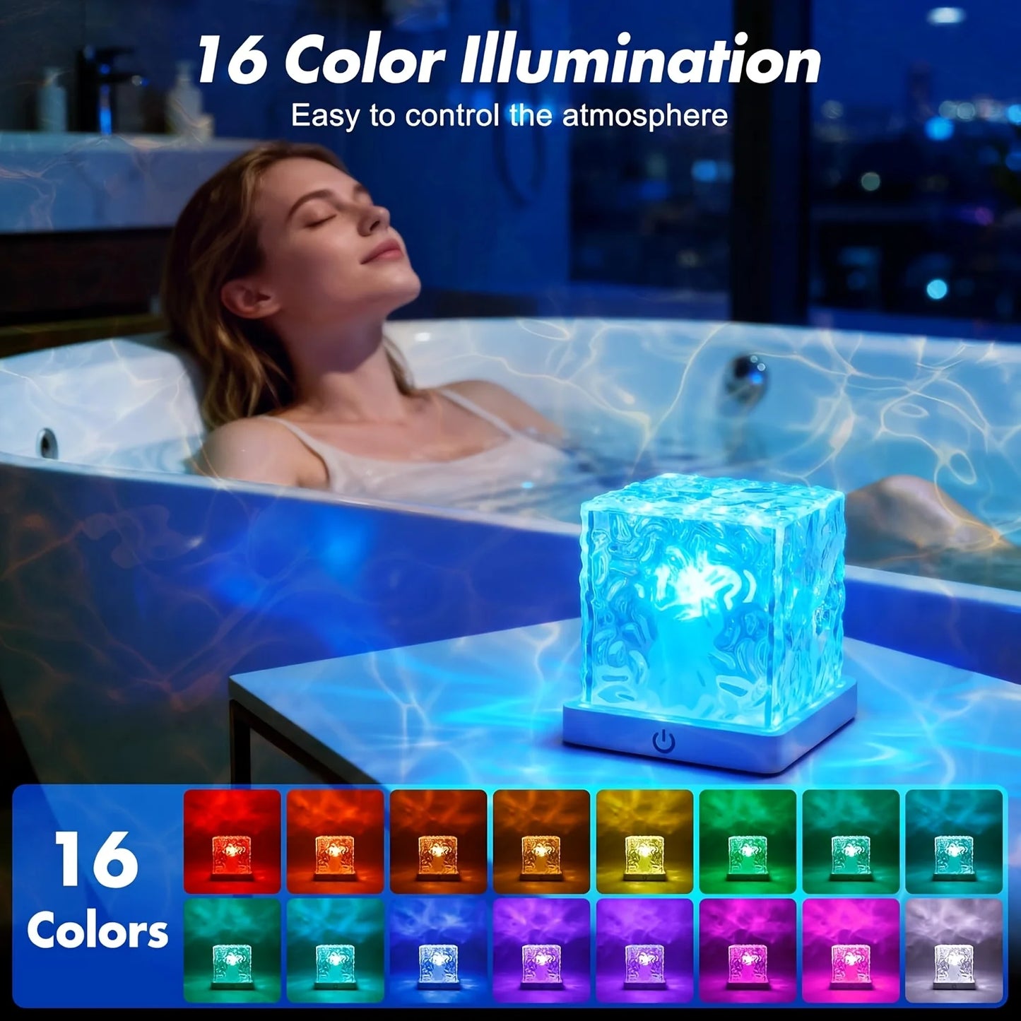 Rechargeable Ocean Wave Shower Light – 16 Color Bathroom Spa Lamp