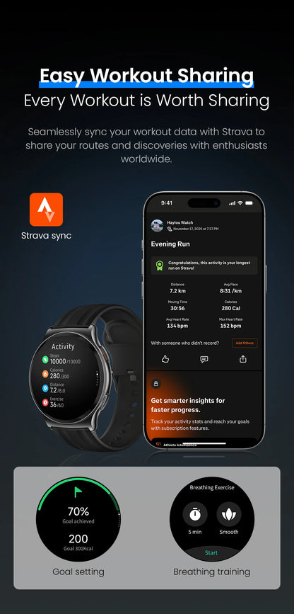 HAYLOU Solar Lite 2 Smartwatch – 1.43” AMOLED Fitness Watch with 24H Health Monitoring, 150+ Sports Modes & Voice Calling