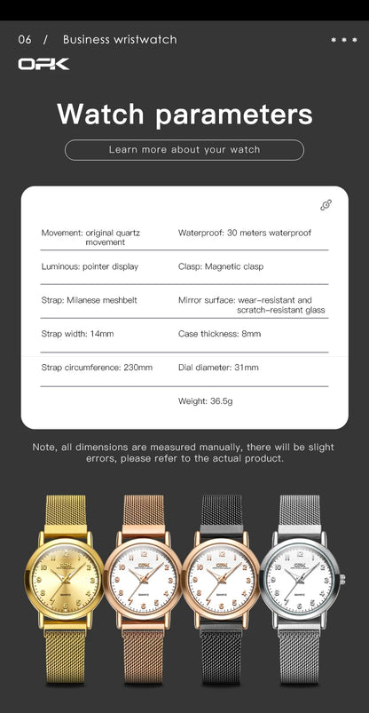 Elegant Women’s Quartz Watch – Stainless Steel Mesh Strap with Free Shipping