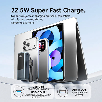 Vention 10000mAh Mini Power Bank – 22.5W Fast Charging Portable Charger with Built-in USB-C Cable & Free Shipping