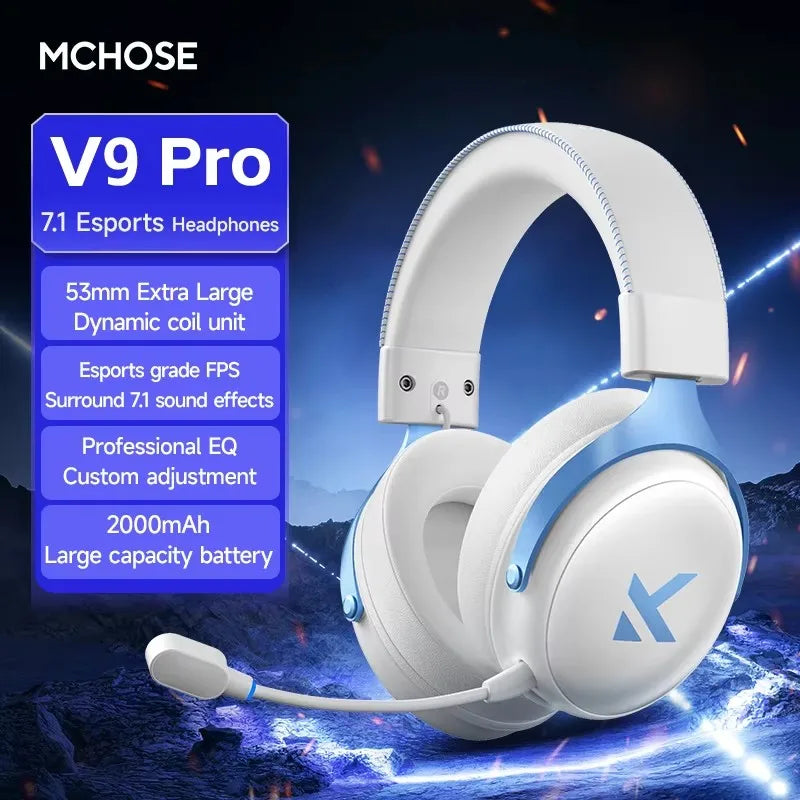 MCHOSE V9 Pro Gaming Headset – Bluetooth Wireless PC Gamer Headphones with Microphone, 7.1 Surround Sound & Low Latency