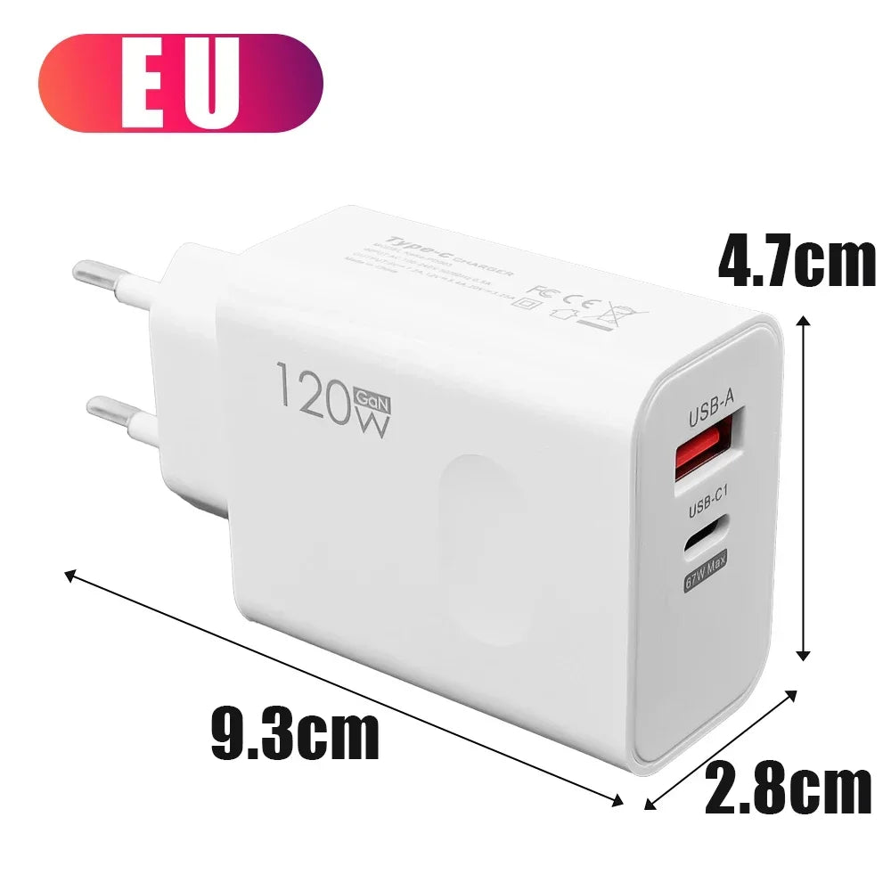 120W USB-C Fast Charger with PD Cable – Quick Charge Wall Adapter for iPhone, Samsung, Xiaomi, OnePlus & Huawei