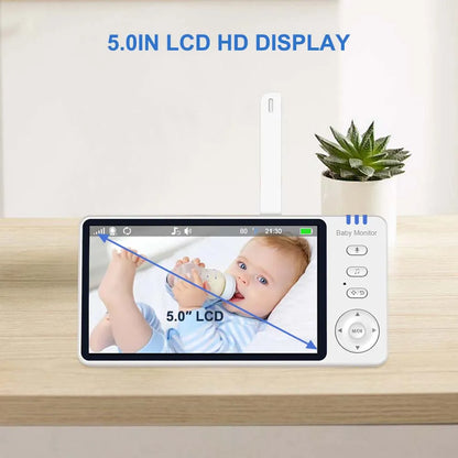 5 Inch Video Baby Monitor with Camera – PTZ Zoom Babyphone with Temperature Sensor, Lullaby & Free Shipping