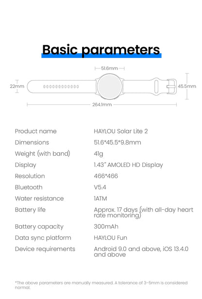 HAYLOU Solar Lite 2 Smartwatch – 1.43” AMOLED Fitness Watch with 24H Health Monitoring, 150+ Sports Modes & Voice Calling