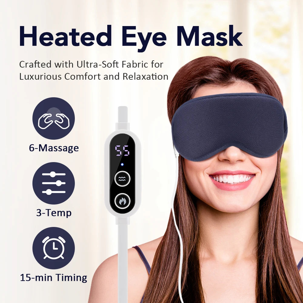 Heated Eye Mask with Vibration Massage – 3 Heat Levels & 6 Modes