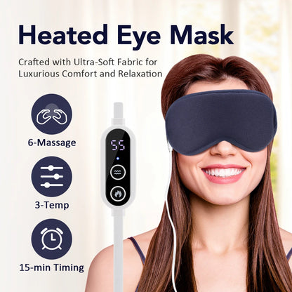 Heated Eye Mask with Vibration Massage – 3 Heat Levels & 6 Modes