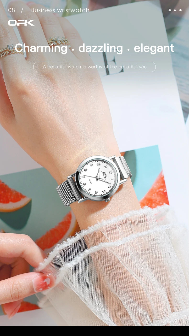 Elegant Women’s Quartz Watch – Stainless Steel Mesh Strap with Free Shipping