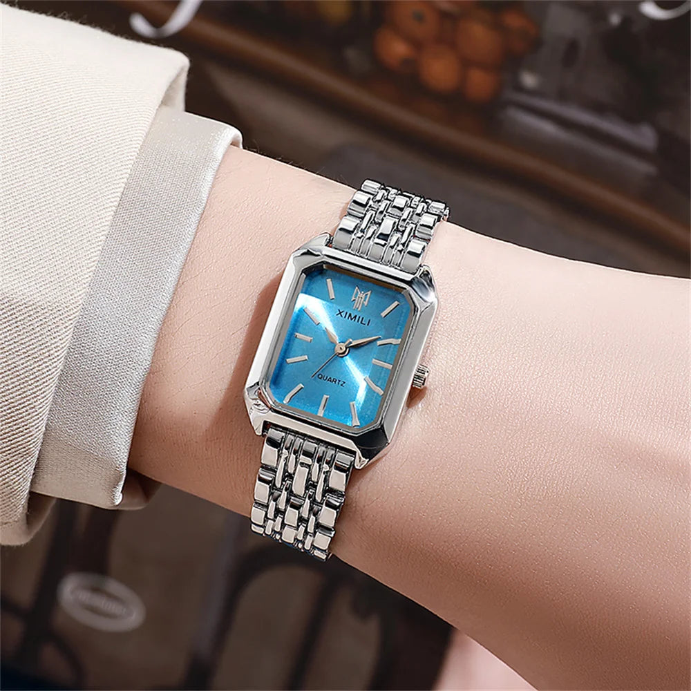 Luxury Women’s Quartz Watch – Gold Square Stainless Steel Fashion Watch with Free Shipping