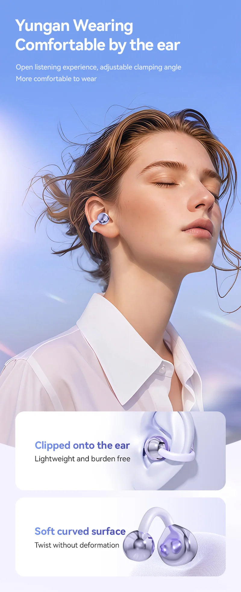 Open Ear Clip Wireless Earbuds – Bluetooth 5.4 ENC Noise Cancelling Headphones with Mic for iOS & Android