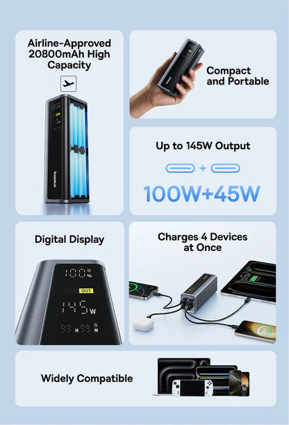 Baseus 145W Portable Power Bank – 20800mAh Fast Charger with Free Shipping