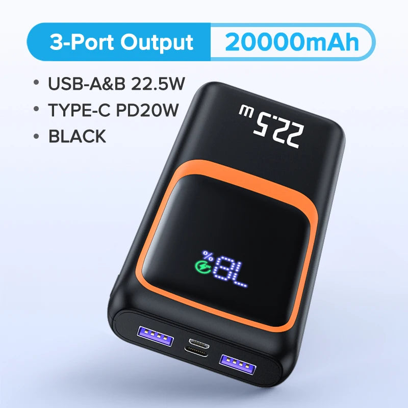QOOVI 20000mAh Power Bank – PD 22.5W Fast Charging Portable Charger with Digital Display & Free Shipping