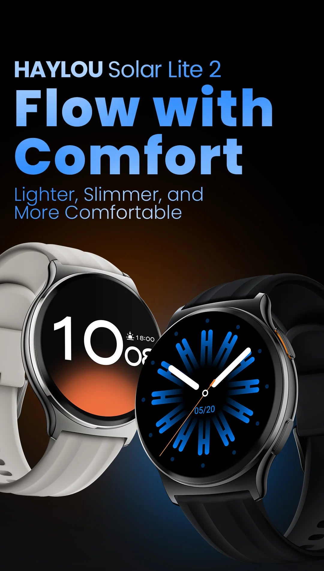 HAYLOU Solar Lite 2 Smartwatch – 1.43” AMOLED Fitness Watch with 24H Health Monitoring, 150+ Sports Modes & Voice Calling