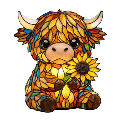 Sunflower Highland Cow LED Table Lamp – Cute USB Night Light for Bedroom, Kids Room & Cozy Home Decor