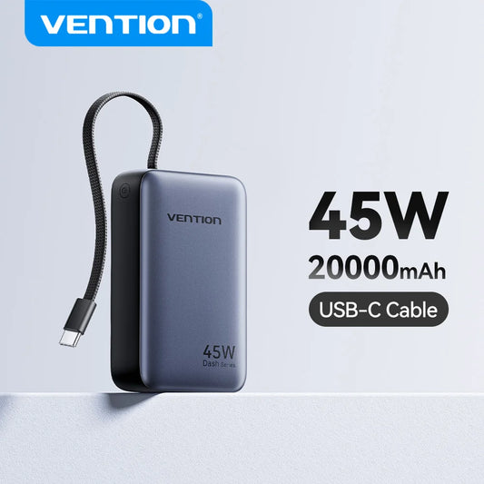 Vention 45W Power Bank – 20000mAh Portable Fast Charger with USB-C Cable for iPhone, Samsung & Xiaomi