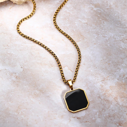 Stainless Steel Black Square Pendant Necklace