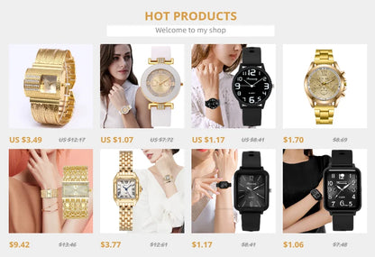 Luxury Women’s Quartz Watch – Gold Square Stainless Steel Fashion Watch with Free Shipping