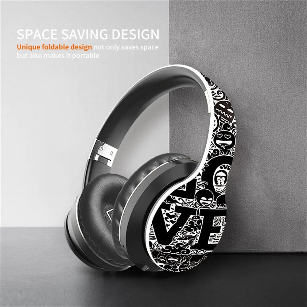 Wireless Bluetooth 5.0 Over-Ear Headphones – Graffiti Foldable Headset with Mic, Hi-Fi Stereo & Free Shipping