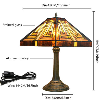 Amber Brown Stained Glass Table Lamp – Retro Mission Style Desk Lamp for Bedroom, Living Room & Office