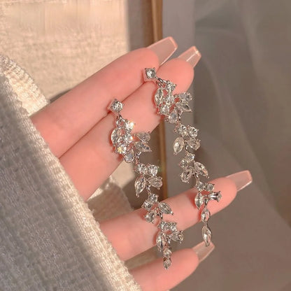 Romantic Sparkling Leaf Drop Earrings