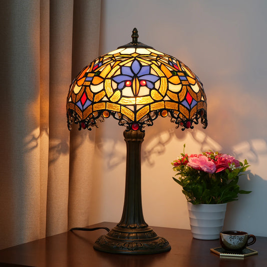 Peacock Stained Glass Table Lamp – Vintage Bedside Reading Lamp for Home Decor