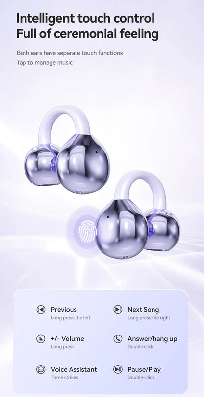 Open Ear Clip Wireless Earbuds – Bluetooth 5.4 ENC Noise Cancelling Headphones with Mic for iOS & Android