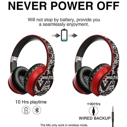 Wireless Bluetooth 5.0 Over-Ear Headphones – Graffiti Foldable Headset with Mic, Hi-Fi Stereo & Free Shipping