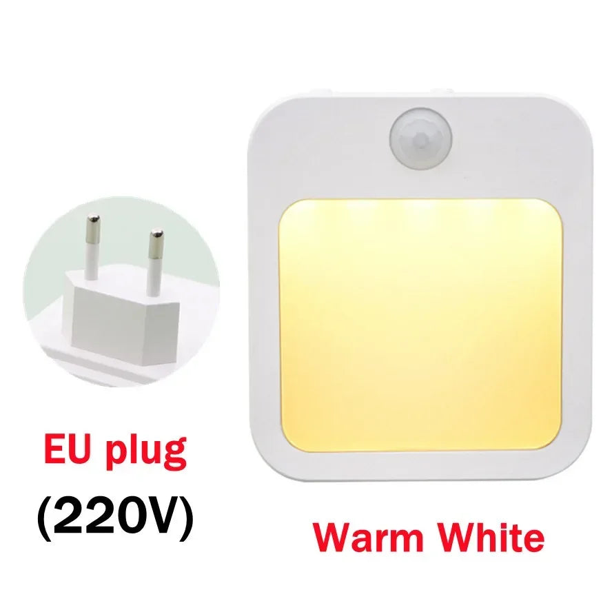 Plug-in LED Night Light with Motion Sensor – Adjustable Brightness Wall Lamp for Bedroom, Hallway & Bathroom