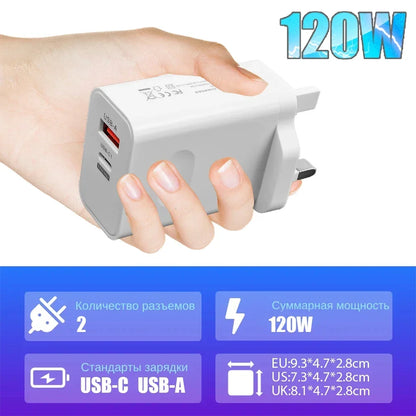 120W USB-C Fast Charger with PD Cable – Quick Charge Wall Adapter for iPhone, Samsung, Xiaomi, OnePlus & Huawei