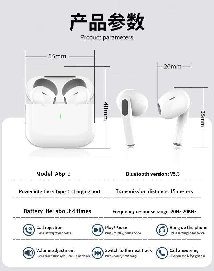 Air Pro True Wireless Earbuds – Bluetooth 5.3 ANC Noise Reduction Earphones with Charging Case & Free Shipping