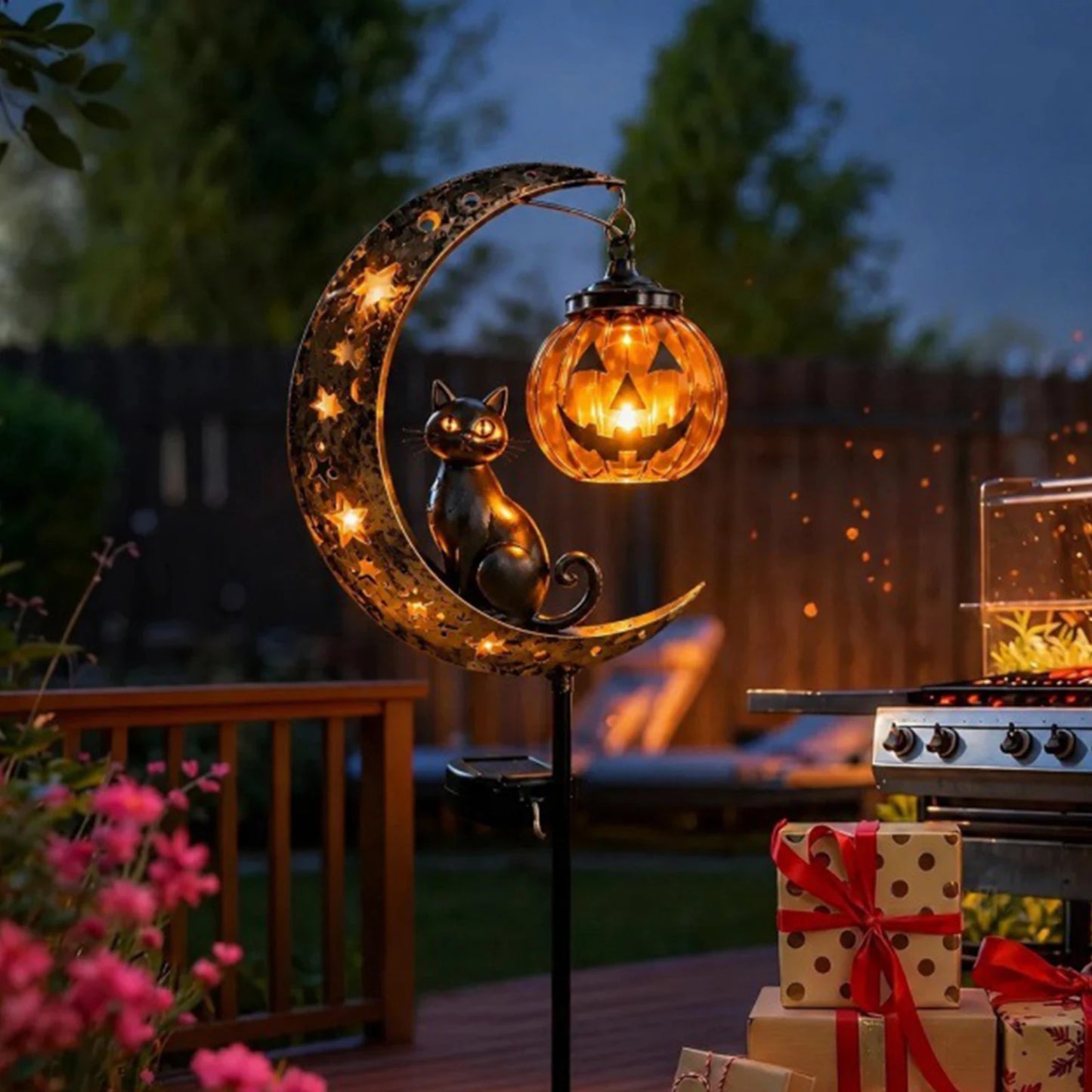 Black Cat Moon Solar Garden Light