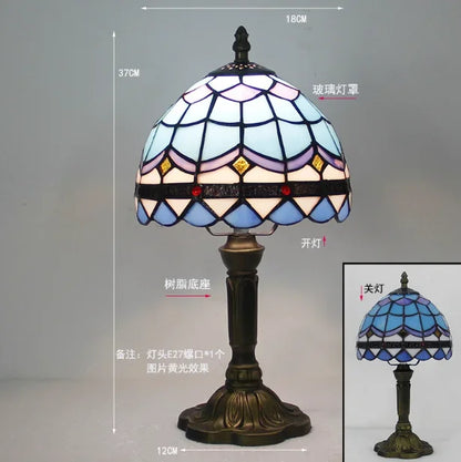Vintage Stained Glass Table Lamp – 8 Inch French Rose Bedside Reading Lamp for Bedroom, Living Room & Office