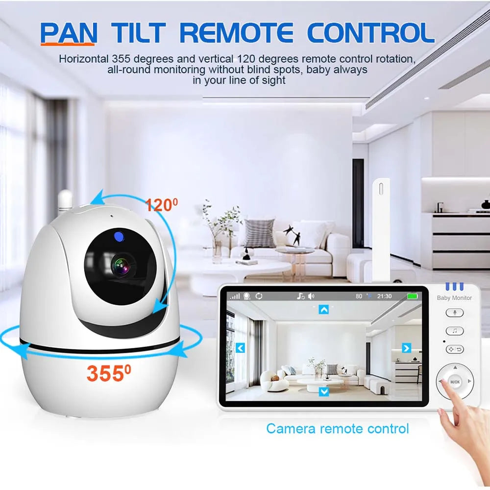 5 Inch Video Baby Monitor with Camera – PTZ Zoom Babyphone with Temperature Sensor, Lullaby & Free Shipping