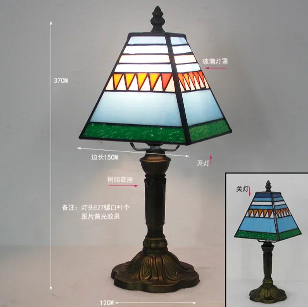 Vintage Stained Glass Table Lamp – 8 Inch French Rose Bedside Reading Lamp for Bedroom, Living Room & Office