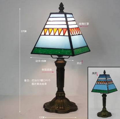 Vintage Stained Glass Table Lamp – 8 Inch French Rose Bedside Reading Lamp for Bedroom, Living Room & Office
