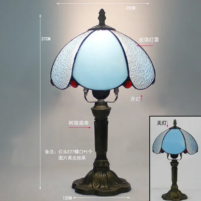 Vintage Stained Glass Table Lamp – 8 Inch French Rose Bedside Reading Lamp for Bedroom, Living Room & Office