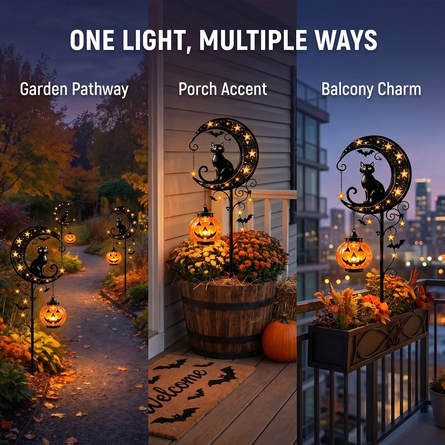 Black Cat Moon Solar Garden Light