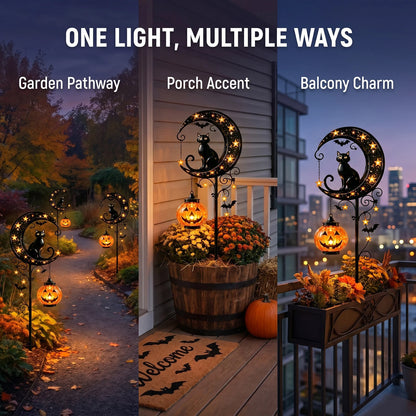 Black Cat Moon Solar Garden Light