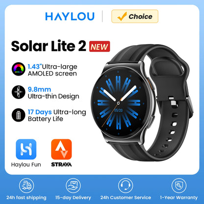 HAYLOU Solar Lite 2 Smartwatch – 1.43” AMOLED Fitness Watch with 24H Health Monitoring, 150+ Sports Modes & Voice Calling