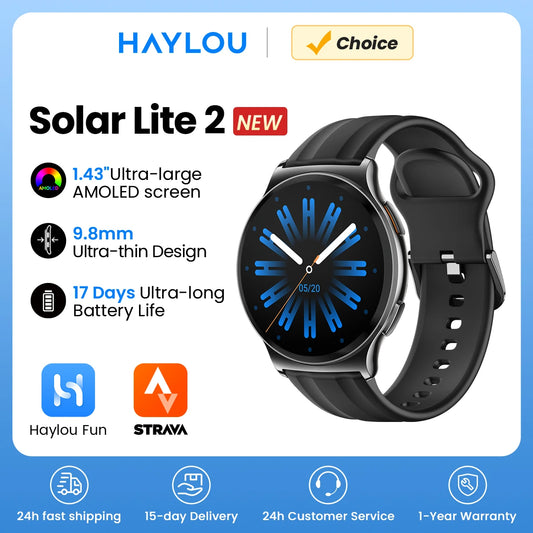 HAYLOU Solar Lite 2 Smartwatch – 1.43” AMOLED Fitness Watch with 24H Health Monitoring, 150+ Sports Modes & Voice Calling