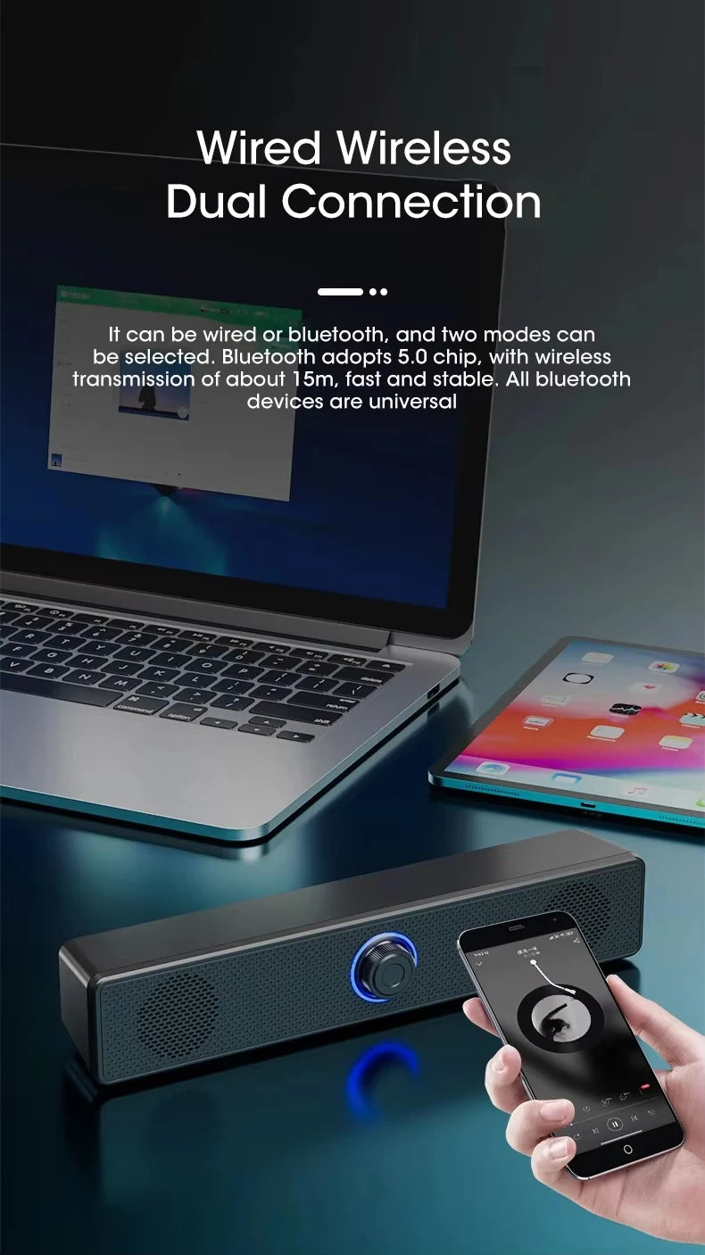 USB Powered PC Soundbar – Wired & Wireless Bluetooth Speaker for Laptop, TV, Gaming & Home Theater with Free Shipping