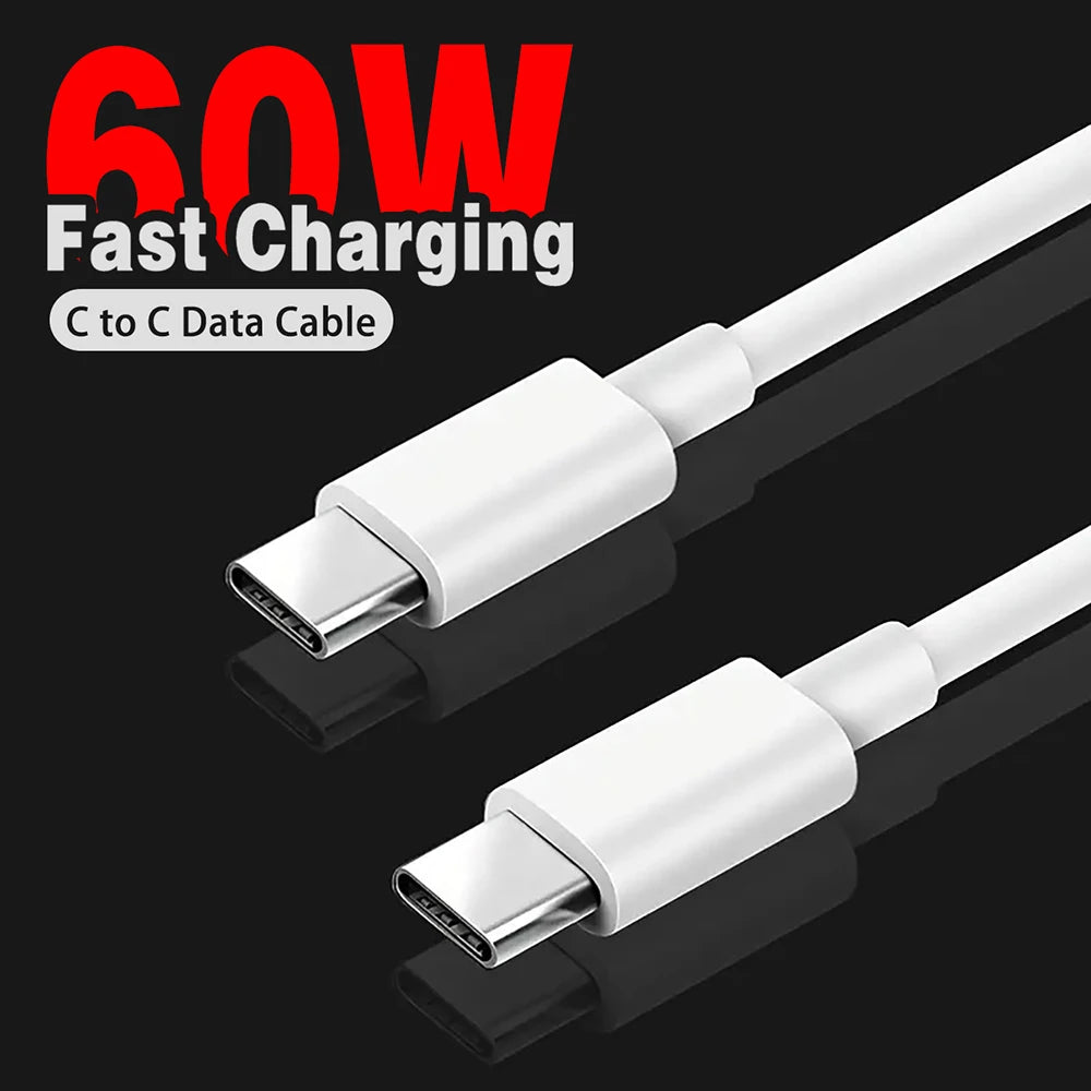 60W USB-C to USB-C Fast Charging Cable – PD Type-C Data Cable for iPhone 15, Samsung, Huawei & Xiaomi