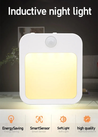 Plug-in LED Night Light with Motion Sensor – Adjustable Brightness Wall Lamp for Bedroom, Hallway & Bathroom