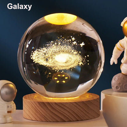 6cm 3D Crystal Ball Decoration 2026 Astronomy Solar System Planets Moon Astronaut LED Balls Home Snow Glass Globe Decorations